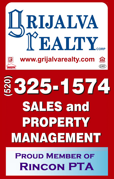 Logo for PTA business member, Grijalva Realty with.contact info.  GrijalvaRealty.com. 520-325-1457
